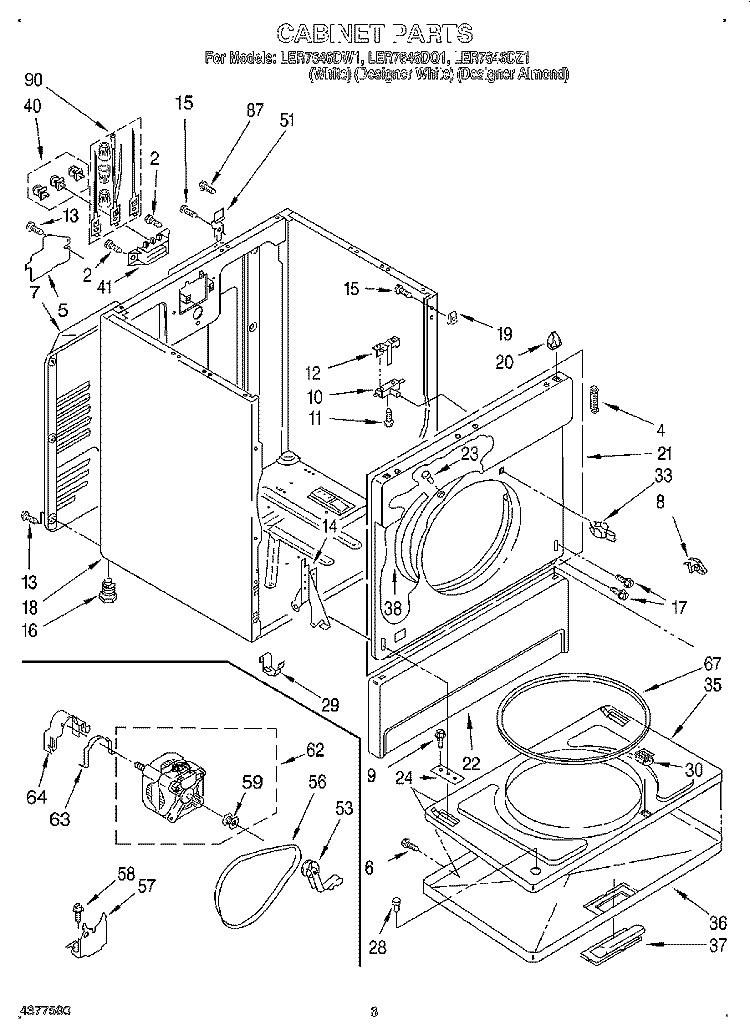 SECTION Diagram and Parts List for LER7646DW1  Whirlpool Dryer
