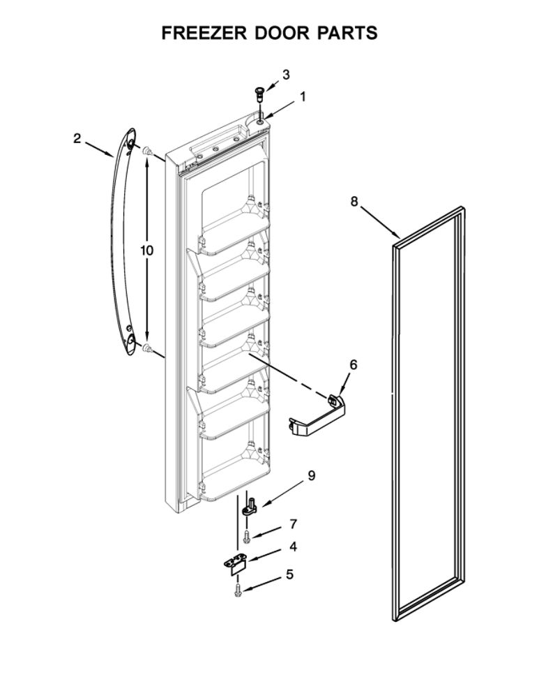 Freezer Door Parts Diagram and Parts List for 10641173710  Kenmore Refrigerator