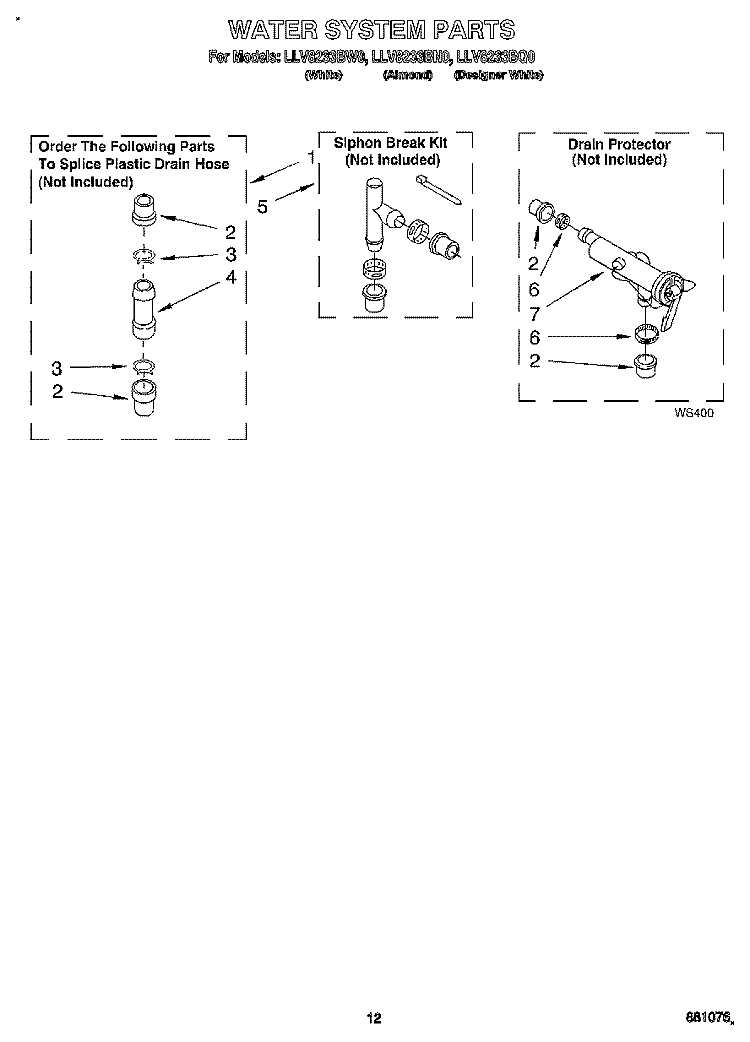 WATER SYSTEM Diagram and Parts List for LLV8233BN0  Whirlpool Washer