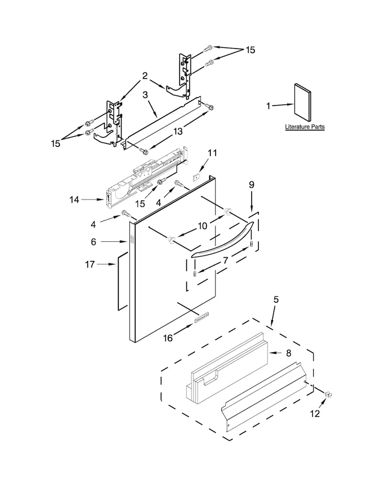 Door And Panel Parts Diagram and Parts List for KDTE104DSS1  KitchenAid Dishwasher
