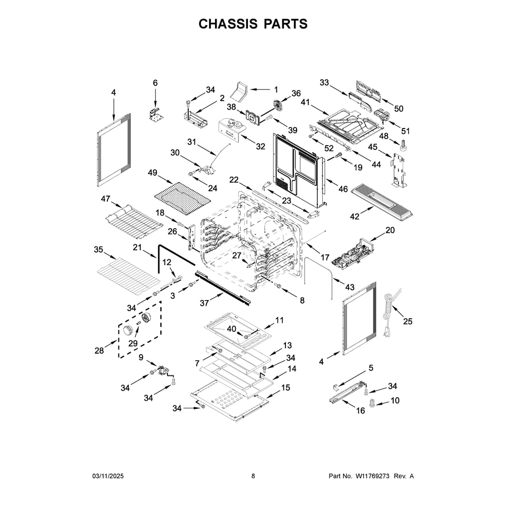 Chassis Parts Diagram and Parts List for KSGS530SPS0  KitchenAid Range