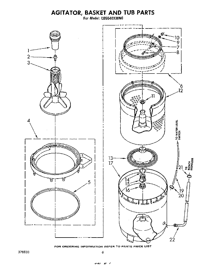 AGITATOR, BASKET AND TUB Diagram and Parts List for LB5540XMN0  Whirlpool Washer