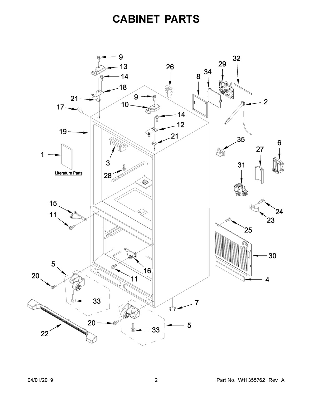 Cabinet Parts Diagram and Parts List for IX6HHEXDSM03  Whirlpool Refrigerator