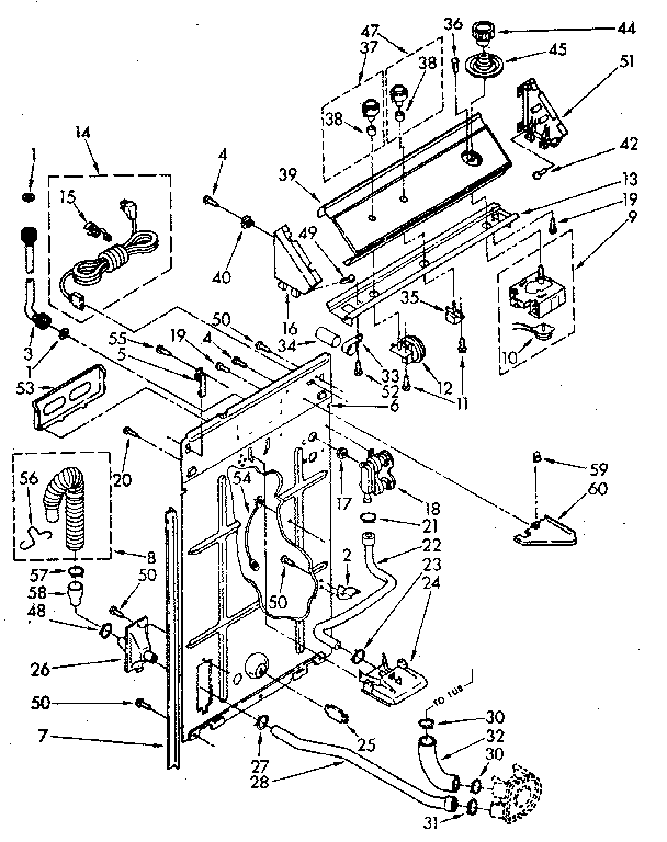 Controls And Rear Panel Diagram and Parts List for LA5580XSN0  Whirlpool Washer