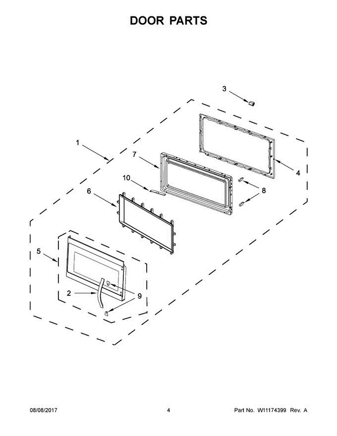 03 - Door Parts Diagram and Parts List for YWMH53520CS4  Whirlpool Microwave