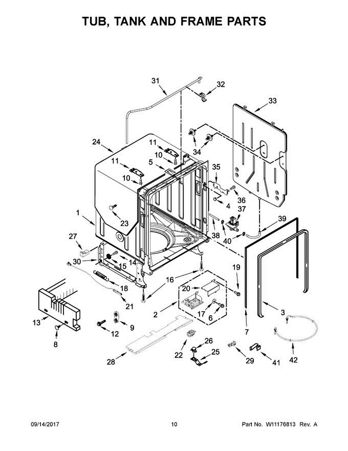 06 - Tub, Tank And Frame Parts Diagram and Parts List for KDTE554CSS4  KitchenAid Dishwasher
