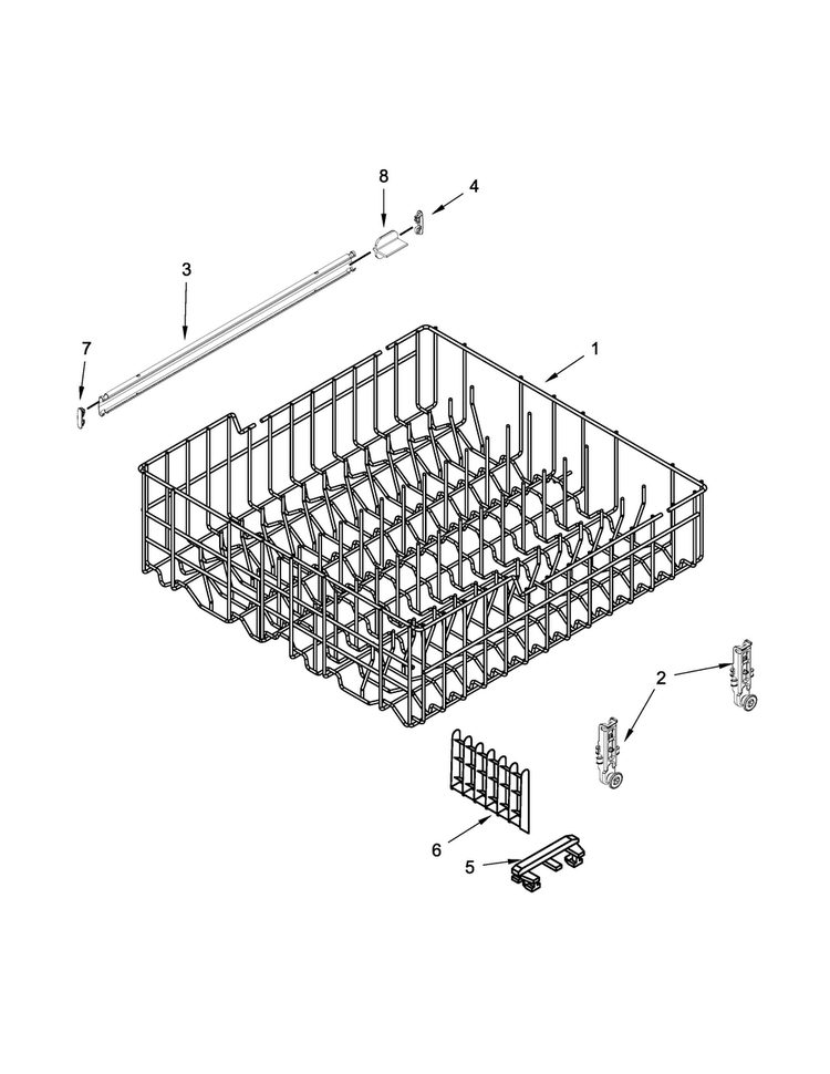 Upper Rack And Track Parts Diagram and Parts List for WDF520PADM3  Whirlpool Dishwasher
