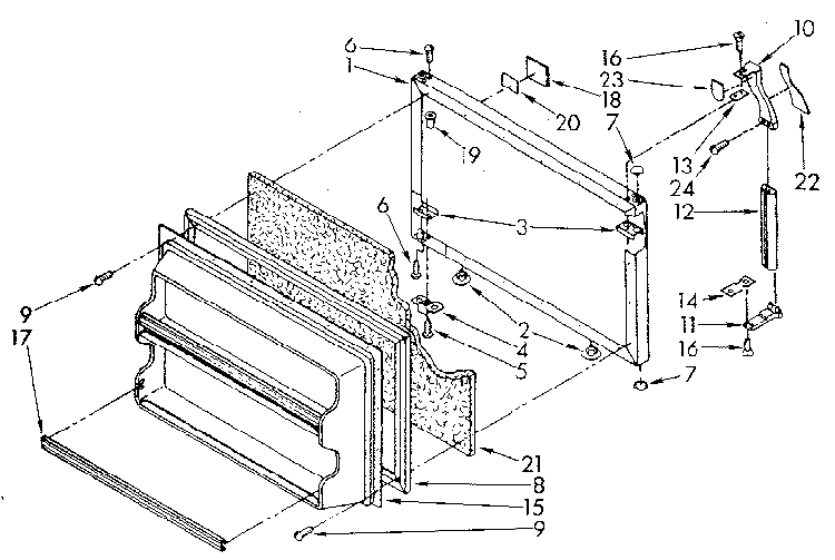 Freezer Door Diagram and Parts List for ET18MKXSN03  Whirlpool Refrigerator