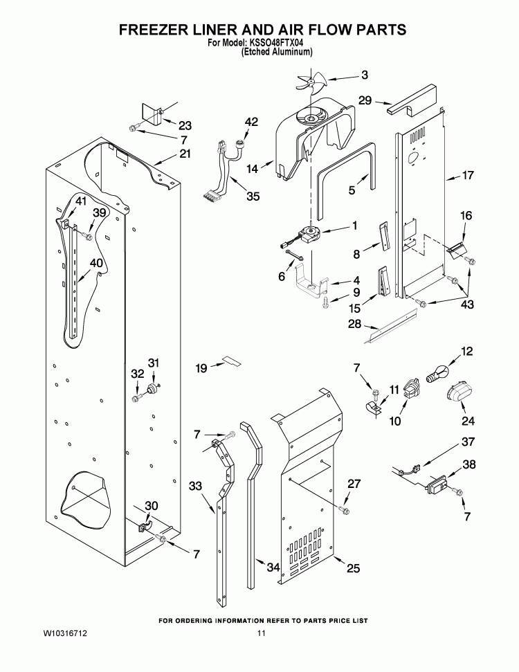 FREEZER LINER AND AIR FLOW PARTS Diagram and Parts List for KSSO48FTX04  KitchenAid Refrigerator