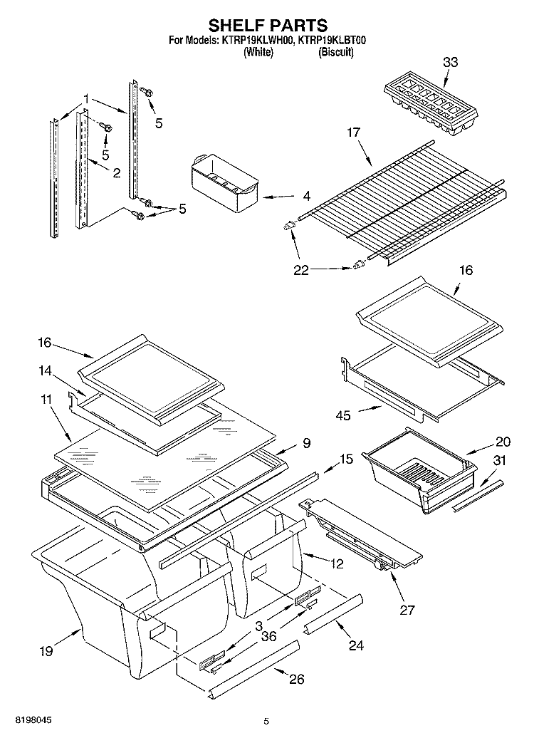 SHELF Diagram and Parts List for KTRP19KLWH00  KitchenAid Refrigerator