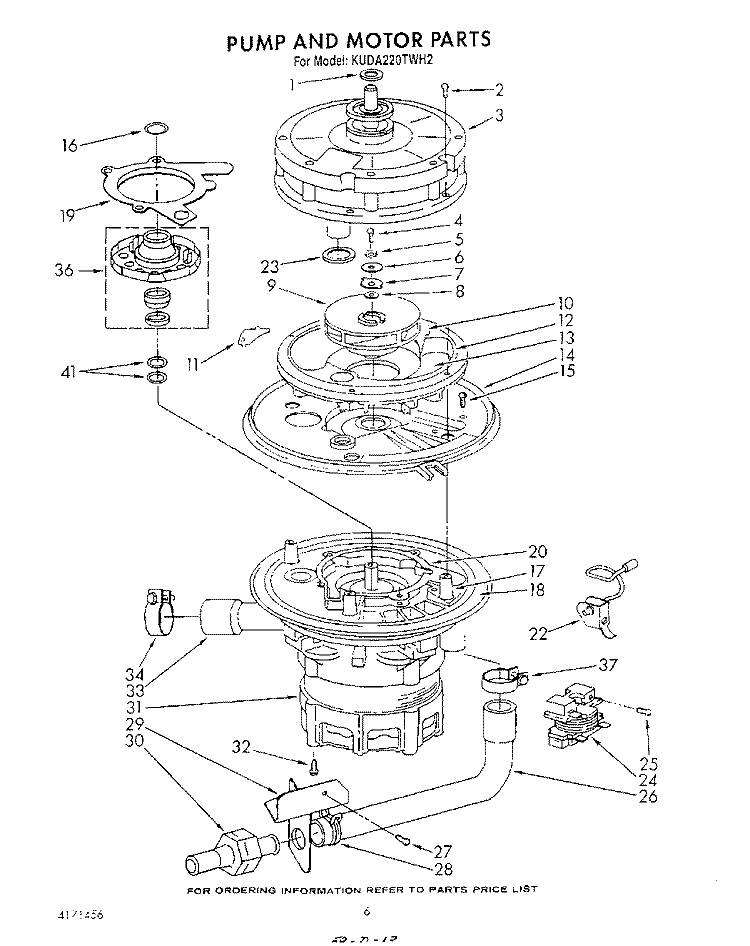 PUMP AND MOTOR Diagram and Parts List for KUDA220TWH2  KitchenAid Dishwasher