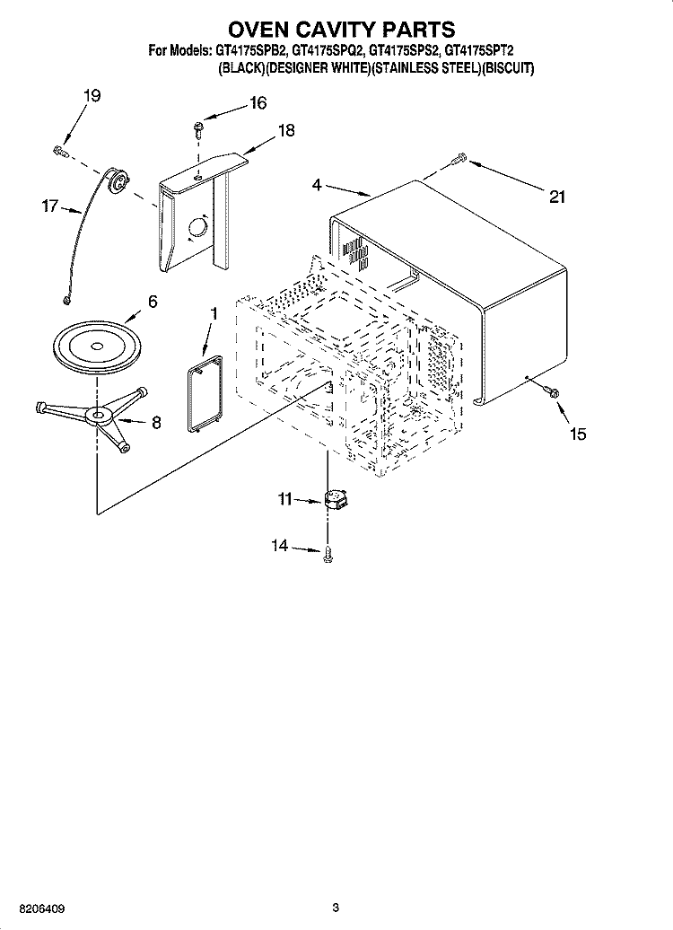OVEN CAVITY PARTS Diagram and Parts List for GT4175SPB2  Whirlpool Microwave