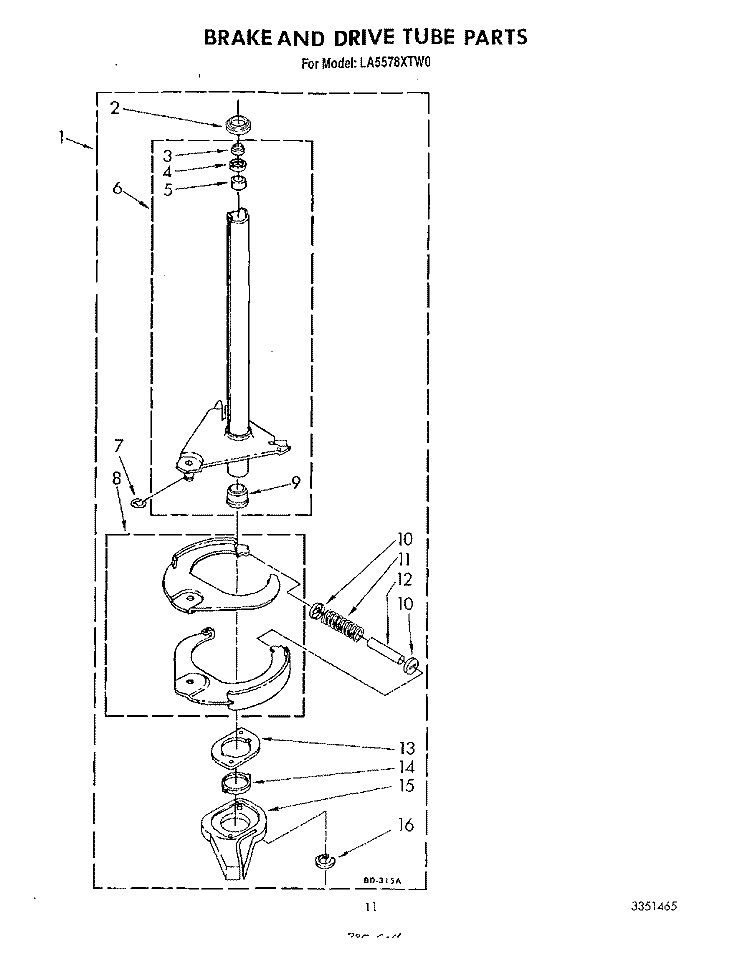 BRAKE AND DRIVE TUBE Diagram and Parts List for LA5578XTG0  Whirlpool Washer