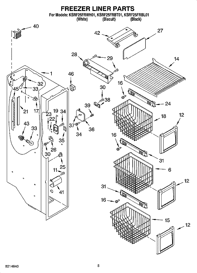 FREEZER LINER PARTS Diagram and Parts List for KSRF25FRBL01  KitchenAid Refrigerator