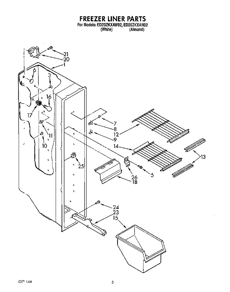 FREEZER LINER Diagram and Parts List for ED20ZKXAN02  Whirlpool Refrigerator