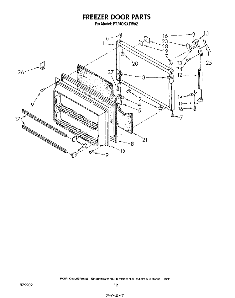 FREEZER DOOR Diagram and Parts List for ET20DKXTF02  Whirlpool Refrigerator