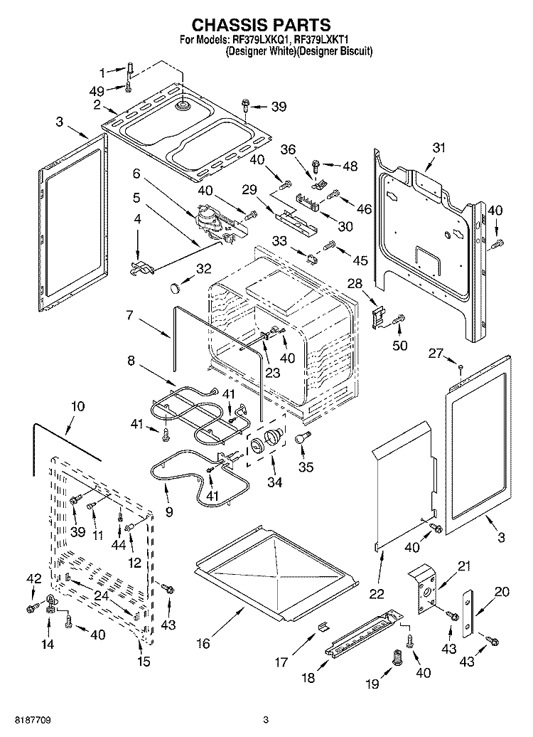 CHASSIS PARTS Diagram and Parts List for RF379LXKQ1  Whirlpool Range