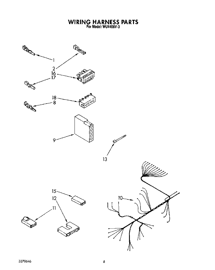 WIRING HARNESS Diagram and Parts List for WU4406V3  Roper Dishwasher