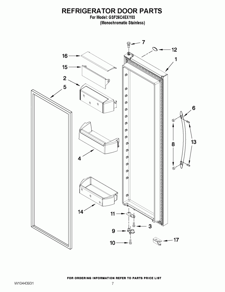 REFRIGERATOR DOOR PARTS Diagram and Parts List for GSF26C4EXY03  Whirlpool Refrigerator