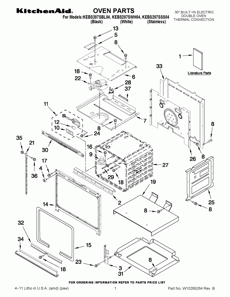 OVEN PARTS Diagram and Parts List for KEBS207SBL04  KitchenAid Wall Oven