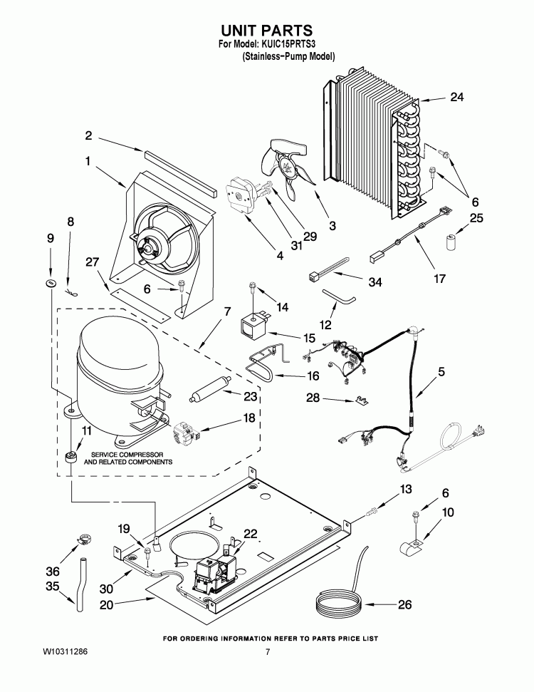 UNIT PARTS Diagram and Parts List for KUIC15PRTS3  KitchenAid Ice Maker