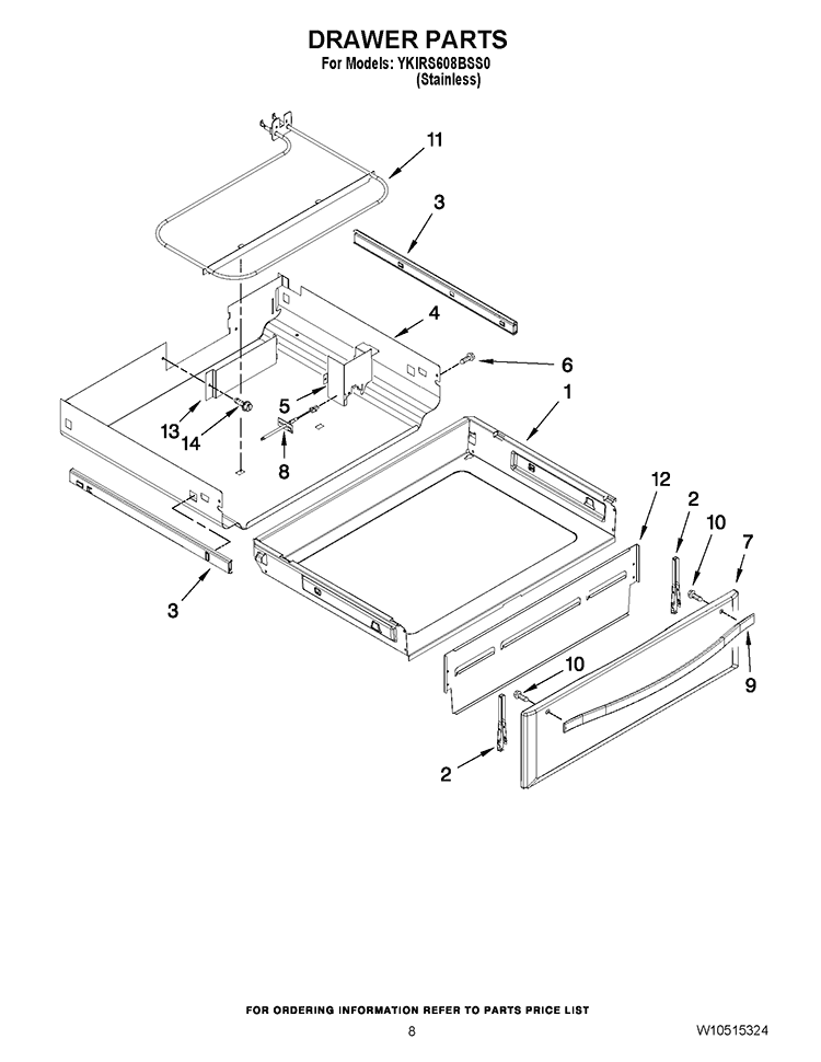 DRAWER PARTS Diagram and Parts List for YKIRS608BSS0  KitchenAid Range