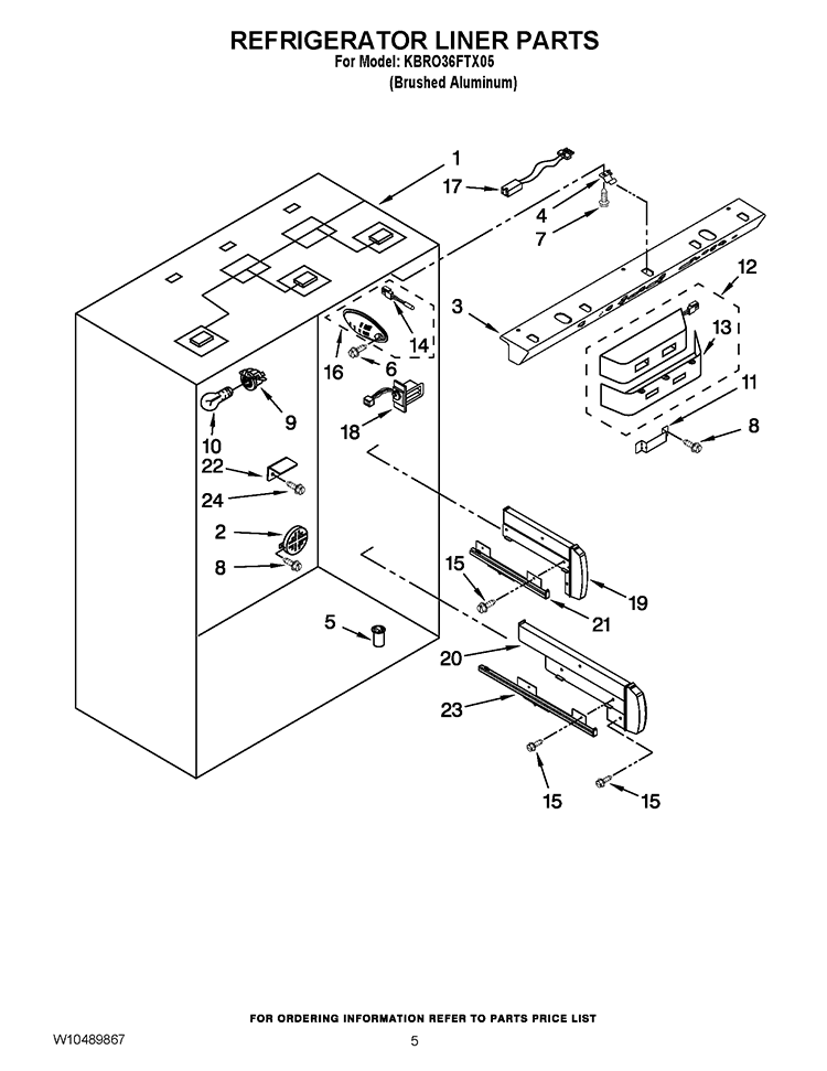 REFRIGERATOR LINER PARTS Diagram and Parts List for KBRO36FTX05  KitchenAid Refrigerator
