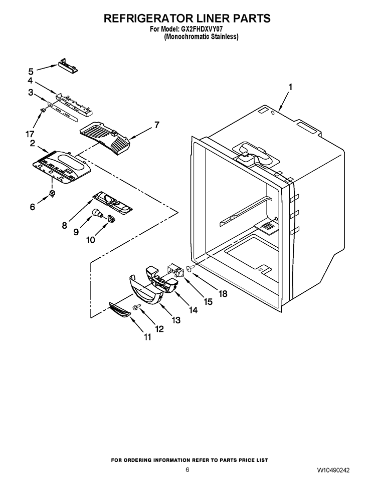 REFRIGERATOR LINER PARTS Diagram and Parts List for GX2FHDXVY07  Whirlpool Refrigerator