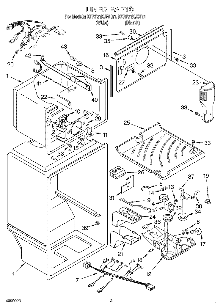 LINER Diagram and Parts List for KTRP21KJWH01  KitchenAid Refrigerator