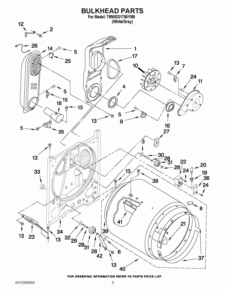 BULKHEAD PARTS Diagram and Parts List for 7MWGD1705YM0  Whirlpool Dryer