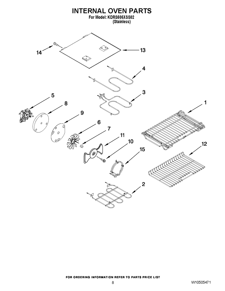 INTERNAL OVEN PARTS Diagram and Parts List for KDRS505XSS02  KitchenAid Range