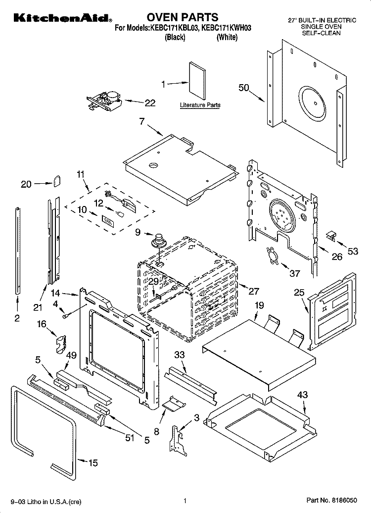 OVEN PARTS Diagram and Parts List for KEBC171KBL03  KitchenAid Wall Oven