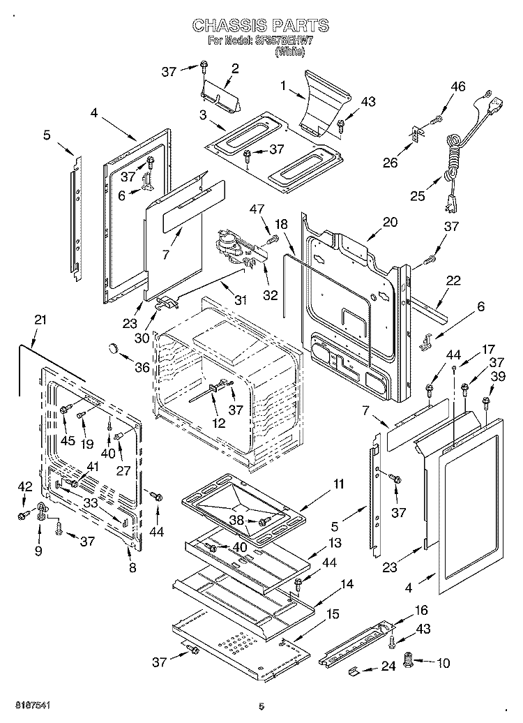 CHASSIS Diagram and Parts List for SF357BEHW7  Whirlpool Range