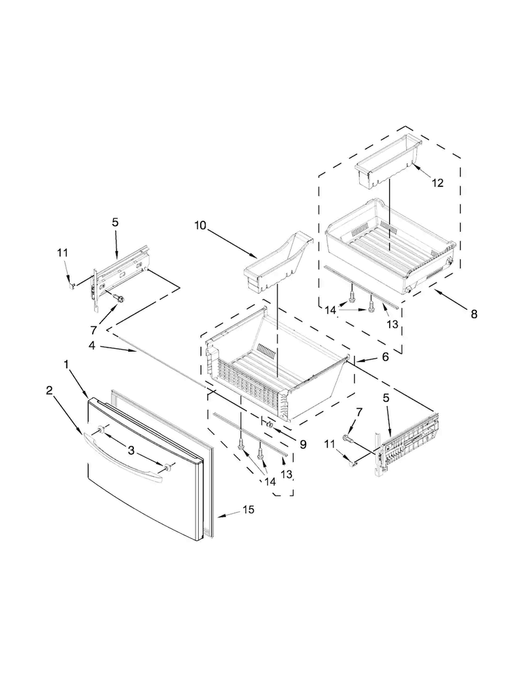 Freezer Door Parts Diagram and Parts List for WRF736SDAB12  Whirlpool Refrigerator