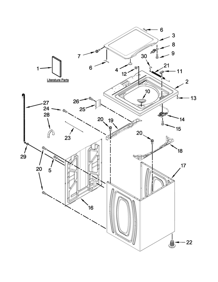 Top And Cabinet Parts Diagram and Parts List for 7MWTW1715BM1  Whirlpool Washer