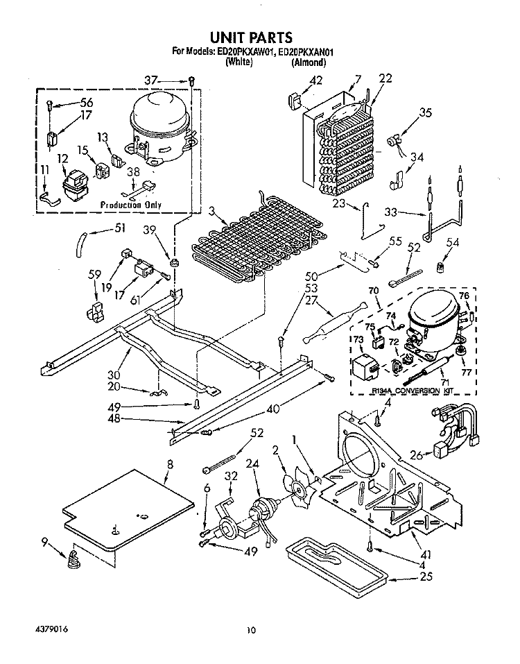 UNIT Diagram and Parts List for ED20PKXAN01  Whirlpool Refrigerator