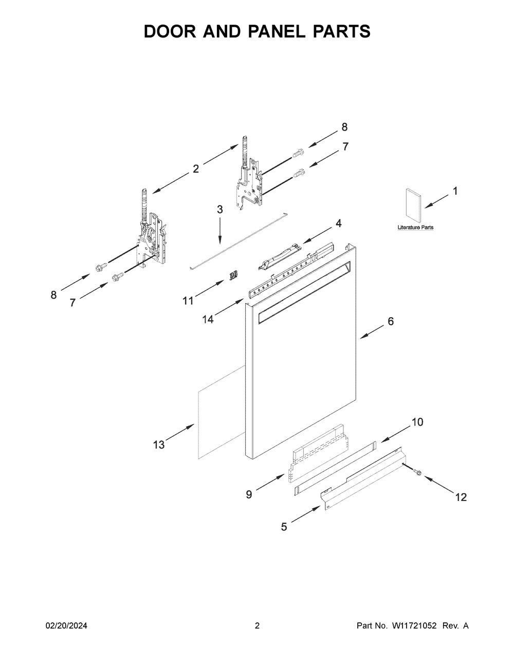 Door And Panel Parts Diagram and Parts List for KDFE104KPS3  KitchenAid Dishwasher