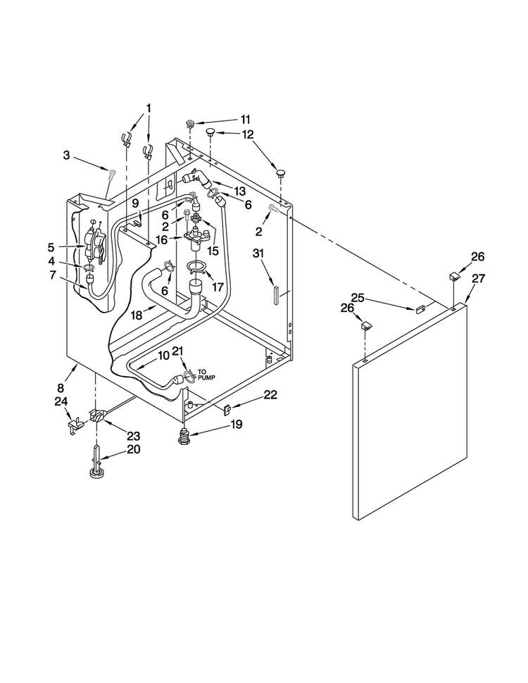 Washer Cabinet Parts Diagram and Parts List for 11098752798  Kenmore Washer Dryer Combo