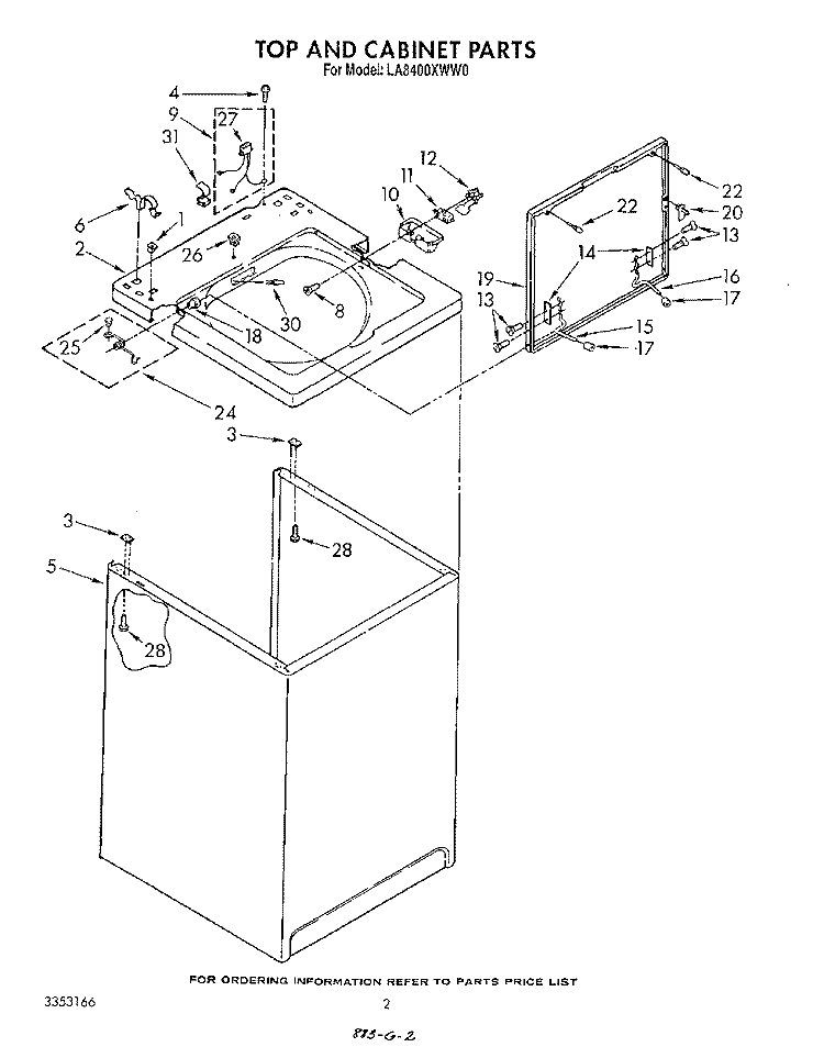 TOP AND CABINET , LITERATURE AND OPTIONAL Diagram and Parts List for LA8400XWG0  Whirlpool Washer