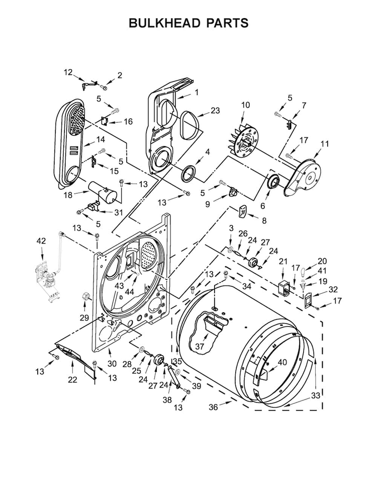 Bulkhead Parts Diagram and Parts List for WGD7300DW1  Whirlpool Dryer