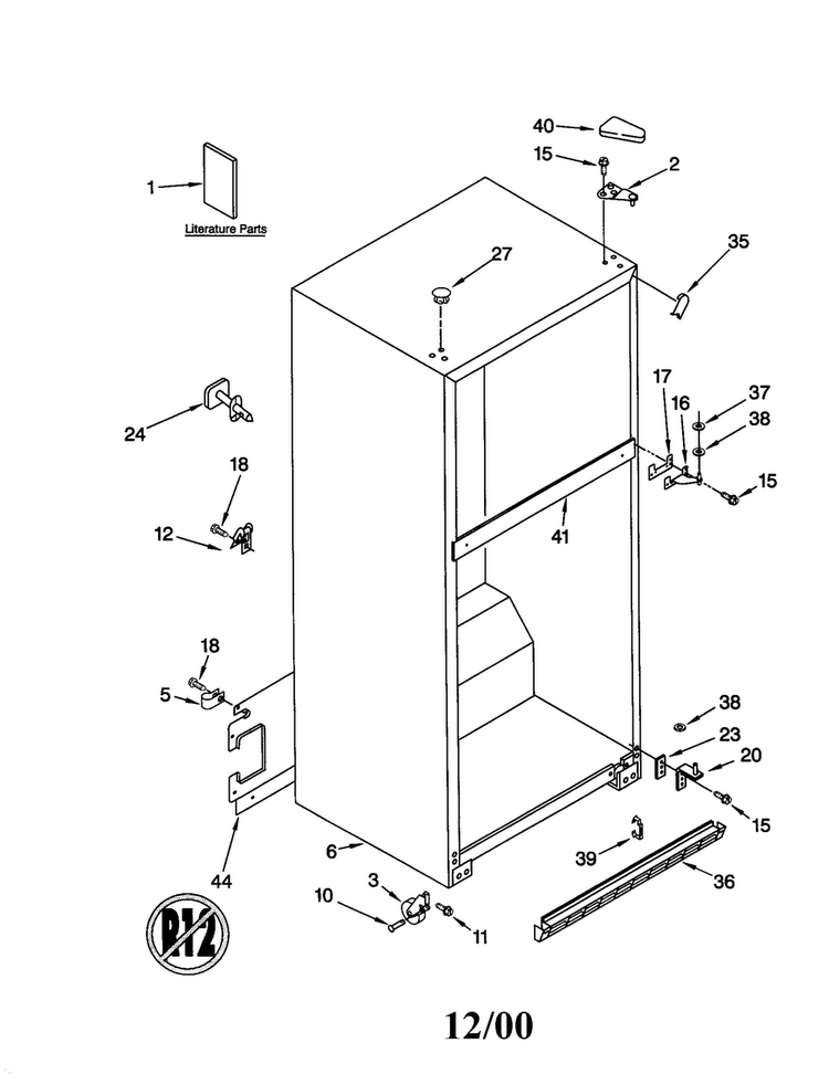 Cabinet Diagram and Parts List for ET21MMXJT01  Whirlpool Refrigerator