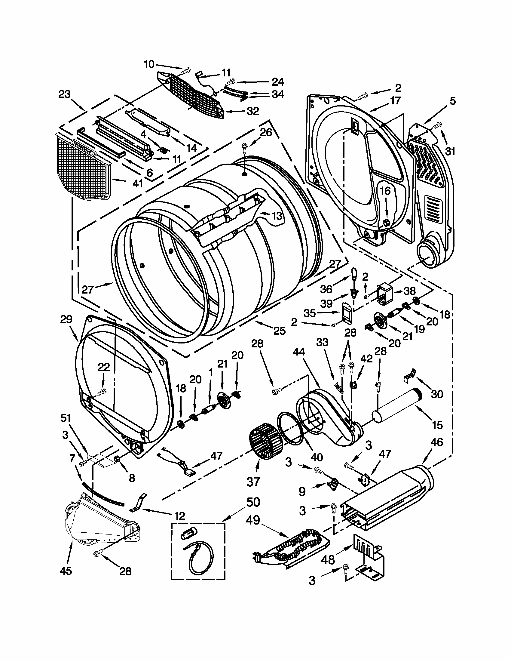 Bulkhead Parts Diagram and Parts List for 110C66112310  Kenmore Dryer