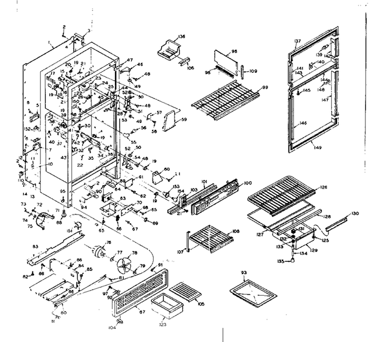 Refrigerator Cabinet Parts Diagram and Parts List for 106RG13T  Kenmore Refrigerator