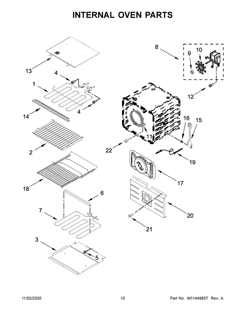 Internal Oven Parts Diagram and Parts List for JJW2827IM01  Whirlpool Wall Oven