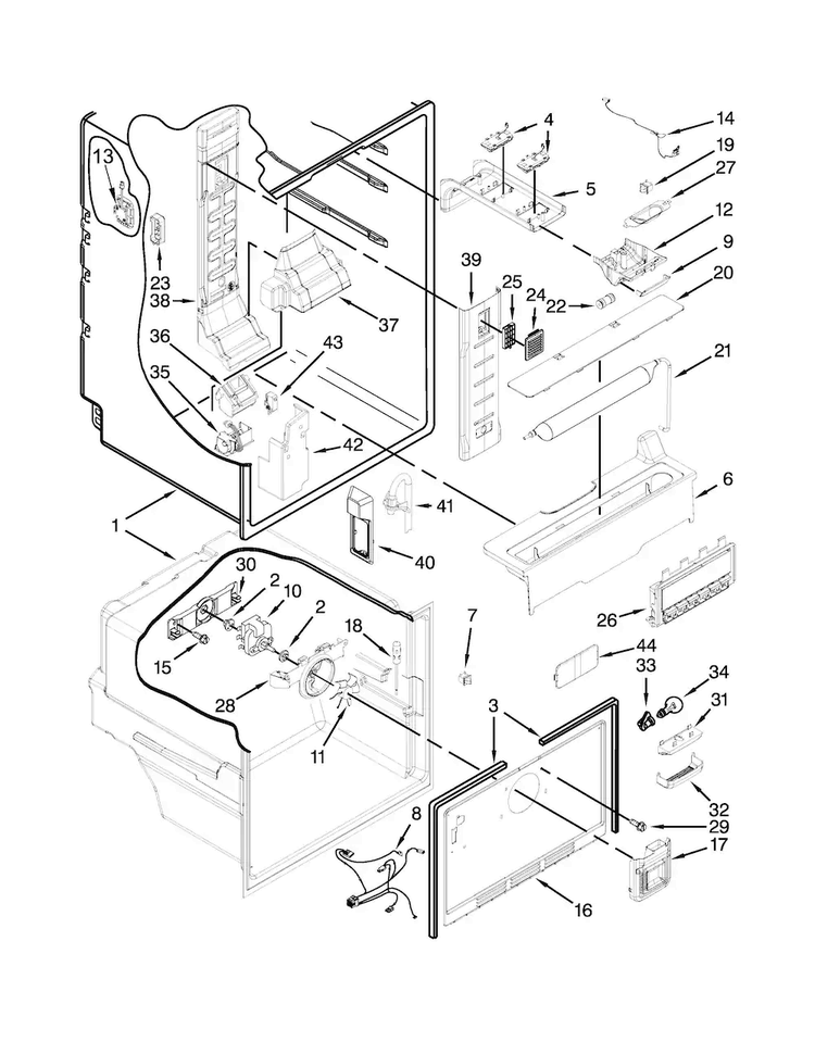Liner Parts Diagram and Parts List for KFFS20EYMS04  KitchenAid Refrigerator