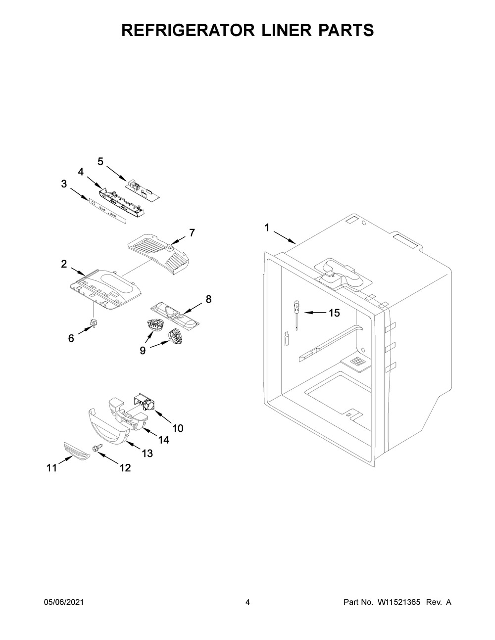 Refrigerator Liner Parts Diagram and Parts List for WRB322DMHV03  Whirlpool Refrigerator