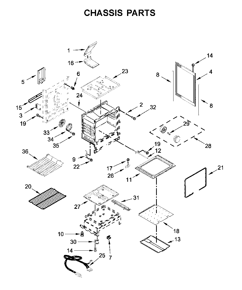 Chassis parts Diagram and Parts List for WFG975H0HV1  Whirlpool Range