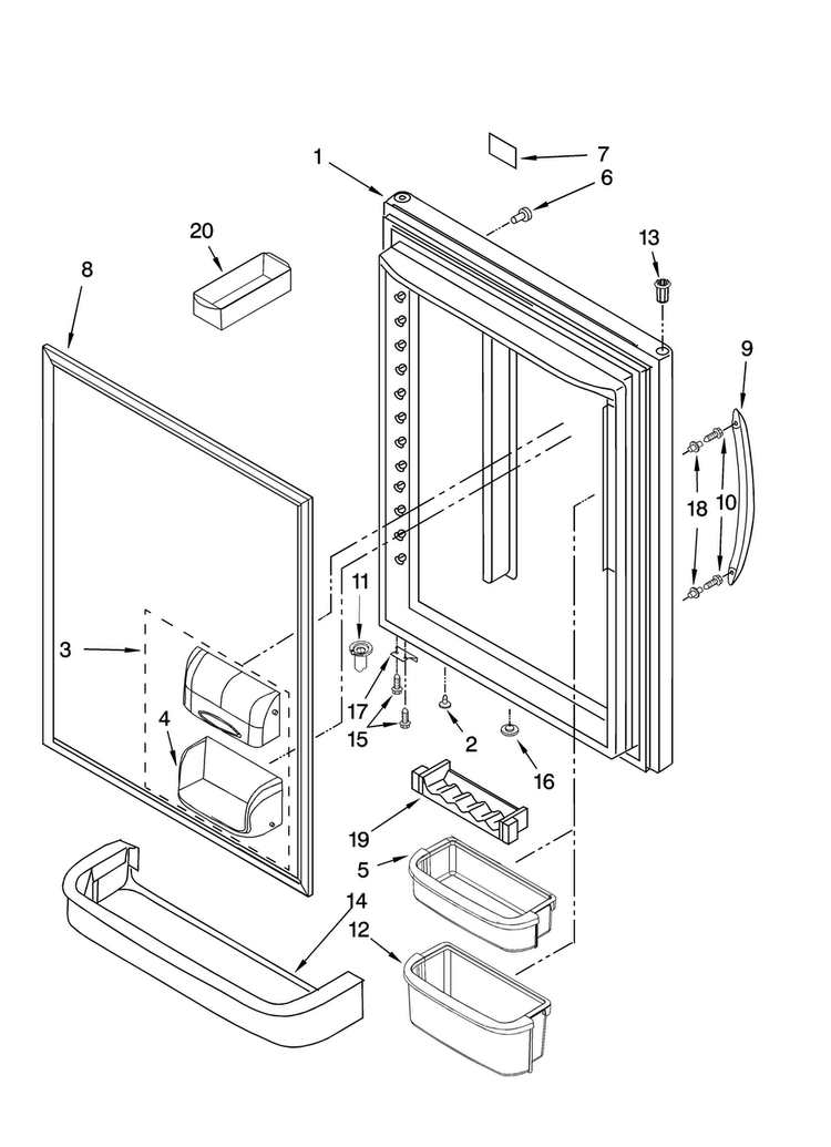 Refrigerator Door Parts Diagram and Parts List for KBRS20ETBL11  KitchenAid Refrigerator