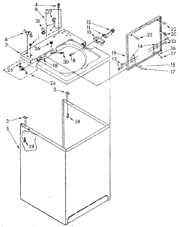 Top And Cabinet Diagram and Parts List for LA5300XTN0  Whirlpool Washer