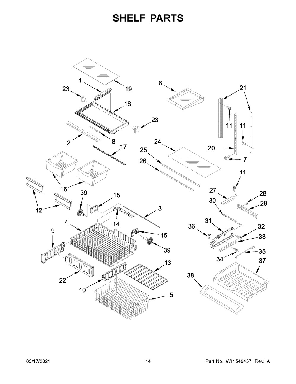 Shelf Parts Diagram and Parts List for MFF2558FEZ08  Whirlpool Refrigerator